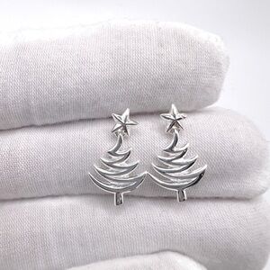 .925 Sterling Silver Post Dangle Christmas Tree Earrings